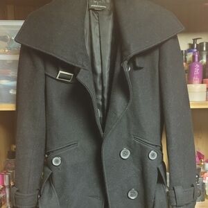 Womens Black Wool Blend Peacoat